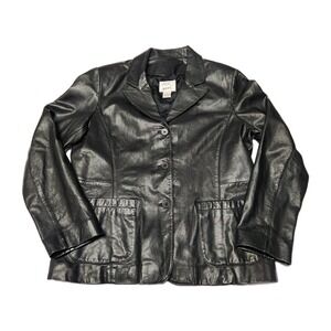 Vakko Sport Women's Black Leather Blazer Jacket Soft Leather Fits M/L Vintage